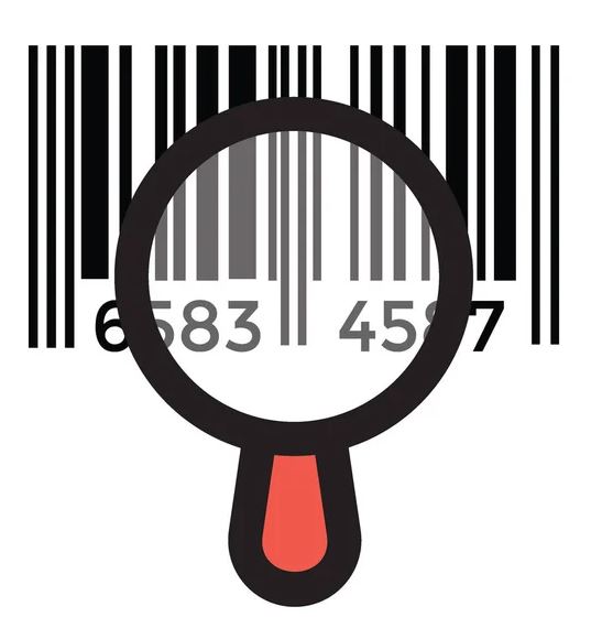 A barcode with a magnifying glass over the top