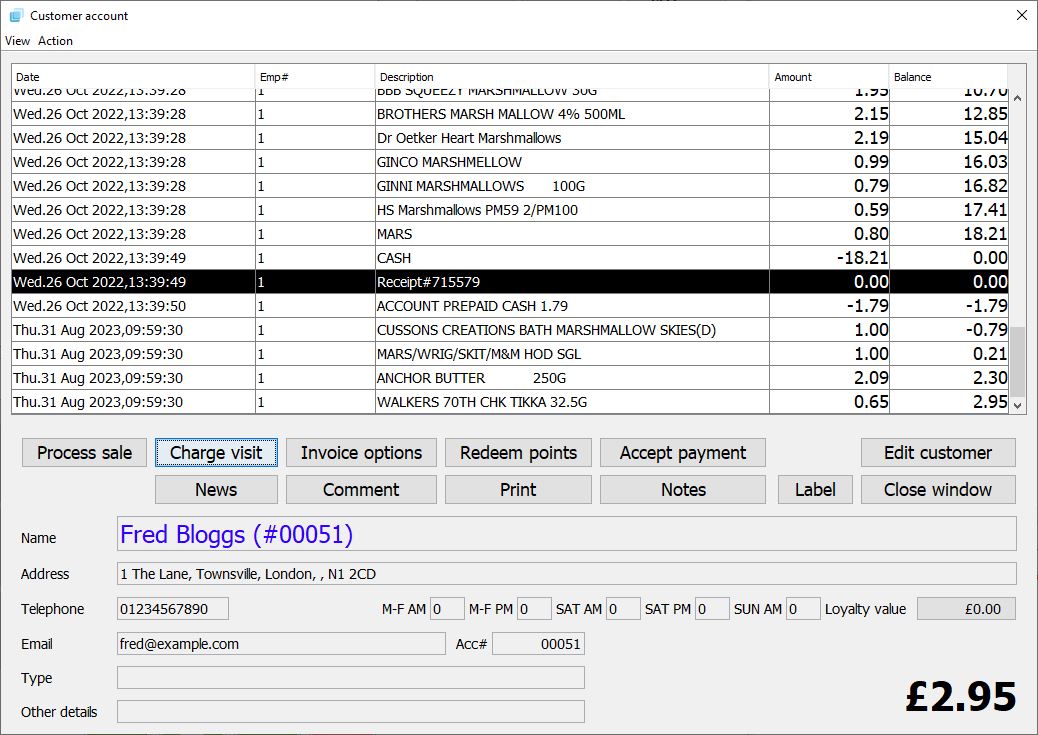 A screenshot of a customer account in ProEPOS