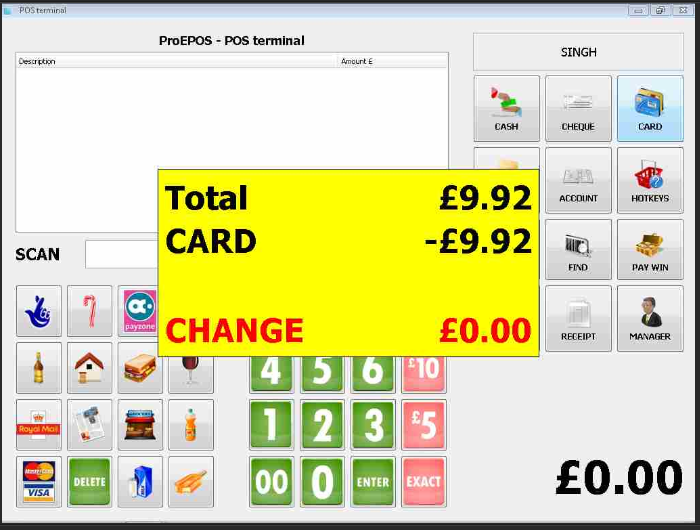 A screenshot of the POS terminal window in ProEPOS